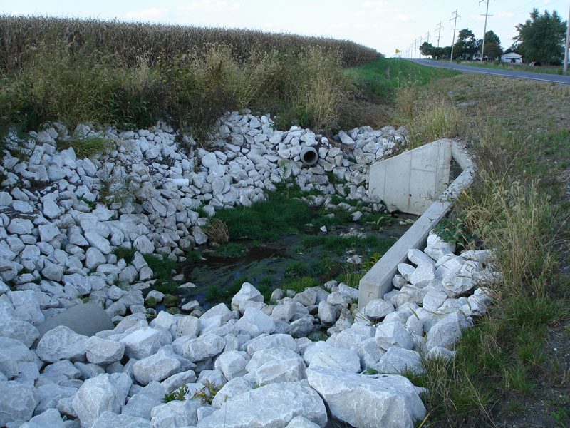A large amount of rocks and debris in the ground.