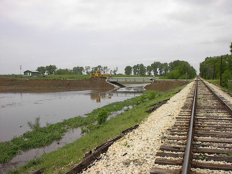 A train track with some water on it