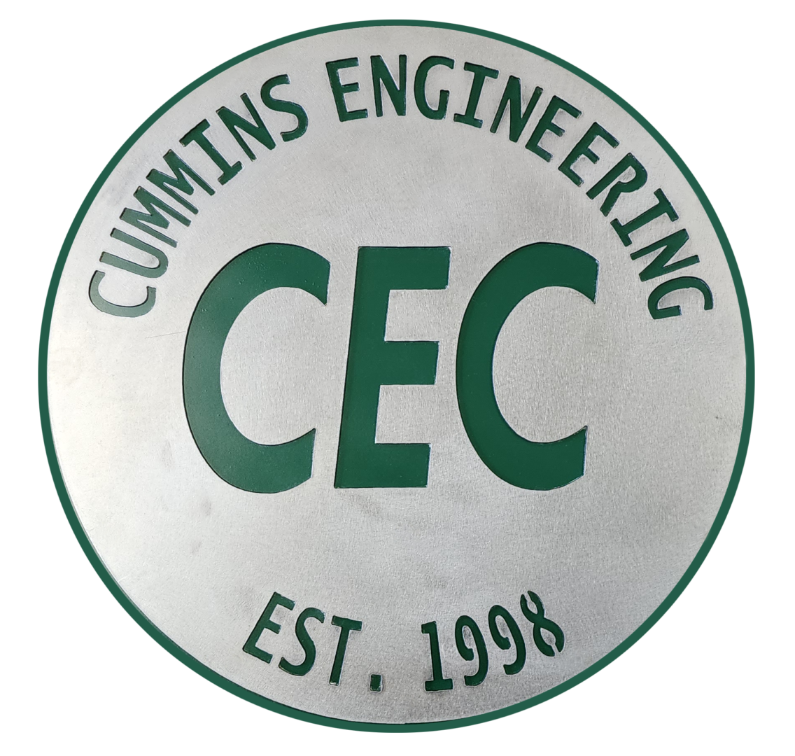 A white and green logo for cummins engineering.